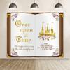10x8ft Once Upon A Time Backdrop for Princess Birthday Party Decorations Fairy Tale Books Castle Pink Floral Flowers Girls First Birthday Party Background Banner Cake Table Decorations view 3