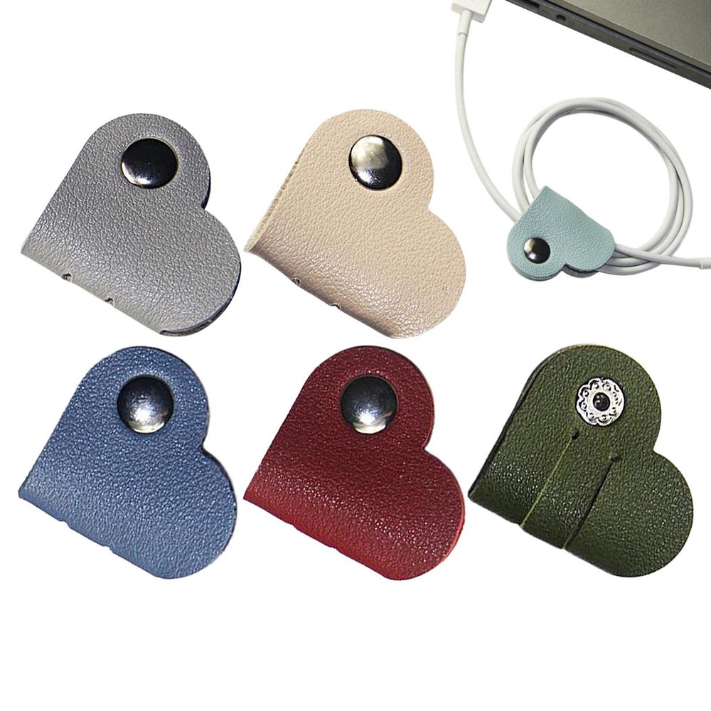 Xiaguang 5 Earphone Cord Organiser Heart - Leather Cable Management Storage Straps - Earphones Headphones Cable Winder Earbud Organizer | for USB Cable Headphone Wires, Short Straps