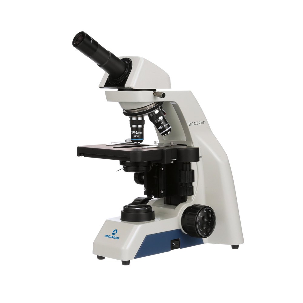 Accu-Scope Compound Microscope EXC-121 - Monocular Head, 40-1000X Magnification, Achromat Objectives, Mechanical Stage