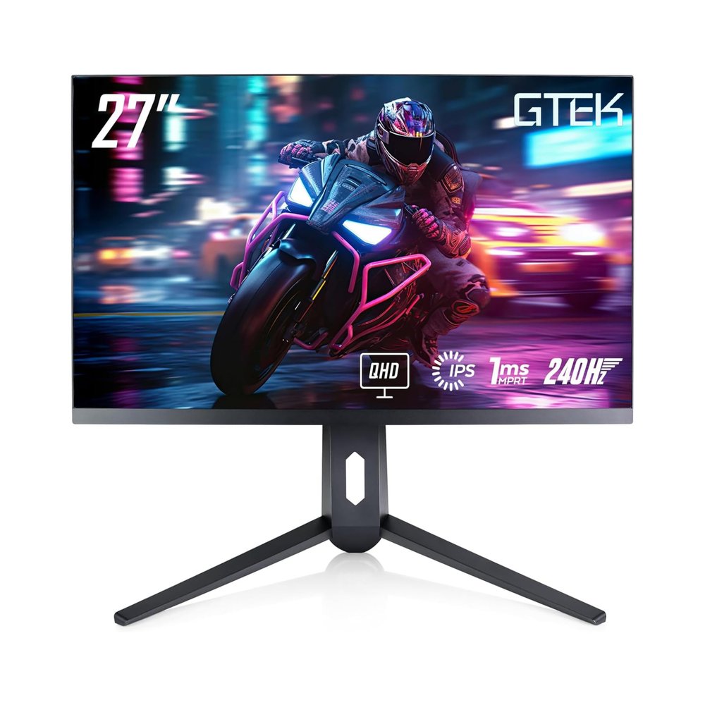 GTek 27 inch 240Hz 2K Gaming Monitor, QHD 2560 x 1440P Computer Monitor, Extreme Low Motion Blur, Fast IPS 1ms MPRT, DisplayPort/HDMI, VESA, Height Adjustable- Q2740P