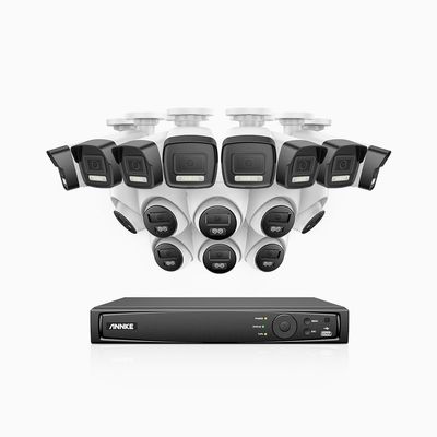 ANNKE 16 Chanel Home Security Camera System, 16pcs H.265+ PoE Security Camera Wired Outdoor, Human Vehicle Detection, Spotlight Color Night Vision, 16CH 4K NVR Without Hard Drive - AH500