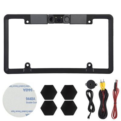 3 in 1 Car License Plate Frame Parking Sensor Rearview Reverse Backup Camera 2LED with 120 Degree Wide Angle, Waterproof, for Standard USA License Plates, Easy Installation