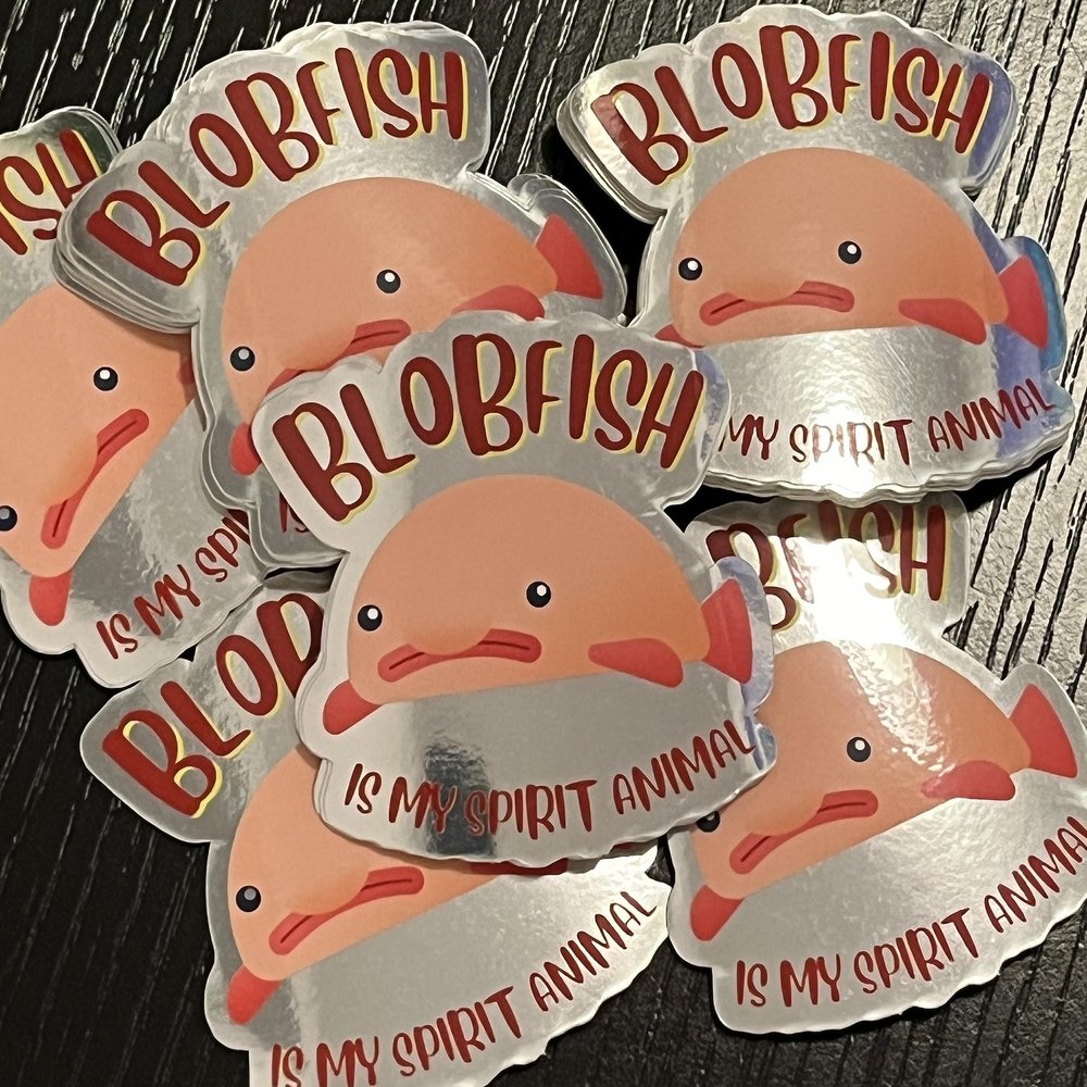 Blobfish is My Spirit Animal! Funny Mirrored Sticker for Ocean Fans, Marine Life, Cute Decal for Laptop or Water Bottle