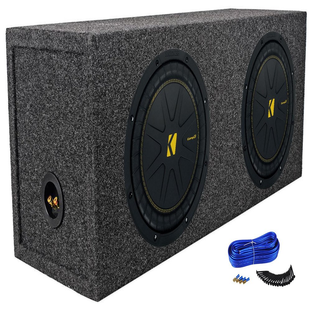 (2) Kicker 50CWCD104 CompC 10" DVC Subwoofers Bundle with Rockville Sealed Sub Box Enclosure CWCD104 (4 Items)
