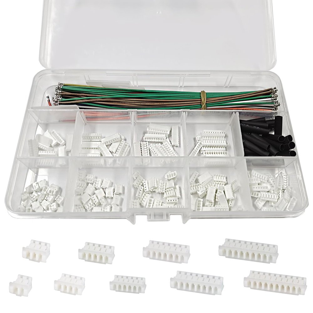 ATMLCOER ZH 1.5MM 140Pcs JST Connector Kit with 100Pcs 28AWG Premium Pre-Crimped Cables, 2/3/4/5/6/7/8/9/10 Pin Housing JST Adapter Cable Connector Plug Terminals