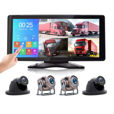 4K Car Backup Cameras System with 10.36" Touch Screen Quad Display Monitor Surveillance & 4pcs 1080P Night Vision AHD Cameras, MP5 Player, Vehicle DVR Recorder for RV/Truck/Bus/Trailer/Camper/Van