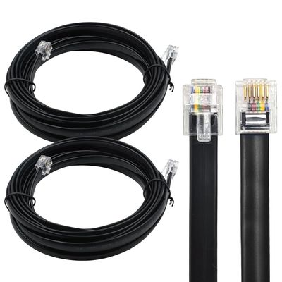 XANHAM RJ12 Cable 15 feet Telephone Line Cord with 6P6C Connector Landline Phone Wire for Both in-Wall and Out-Wall Using, Black, 2 Pack, AV06113