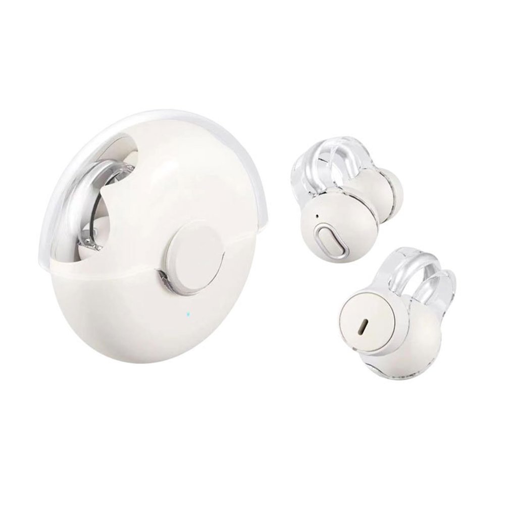 open ear headphones clip on earbuds with microphone wireless bluetooth running headphones 56-Hrs usage Excellent sound, workout headphones for running clip on Ear buds Painless for small ear (White)