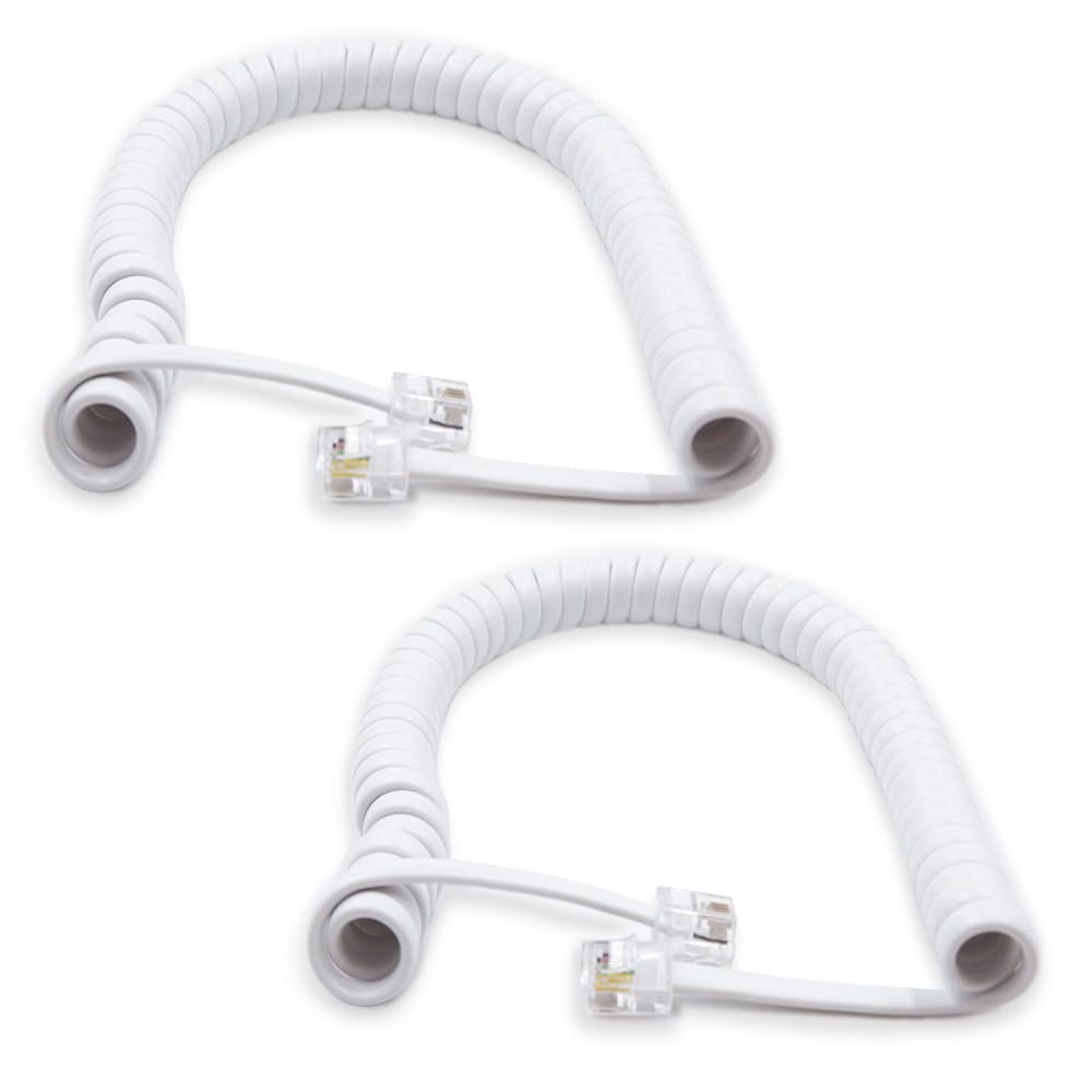 XANHAM Telephone Handset Cords Uncoiled 6.6 feet(Coiled 0.9 feet) with RJ9 4P4C Connectors Cable for Landline Phone, White, 2 Pack, Universally Compatible, AV04704