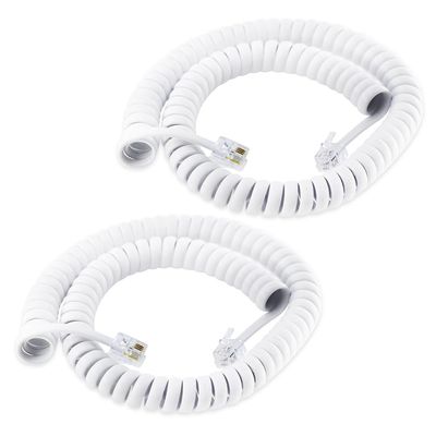 XANHAM Telephone Handset Cords Uncoiled 10 feet(Coiled 1.2 feet) with RJ9 4P4C Connectors Cable for Landline Phone, White, 2 Pack, Universally Compatible, AV04705