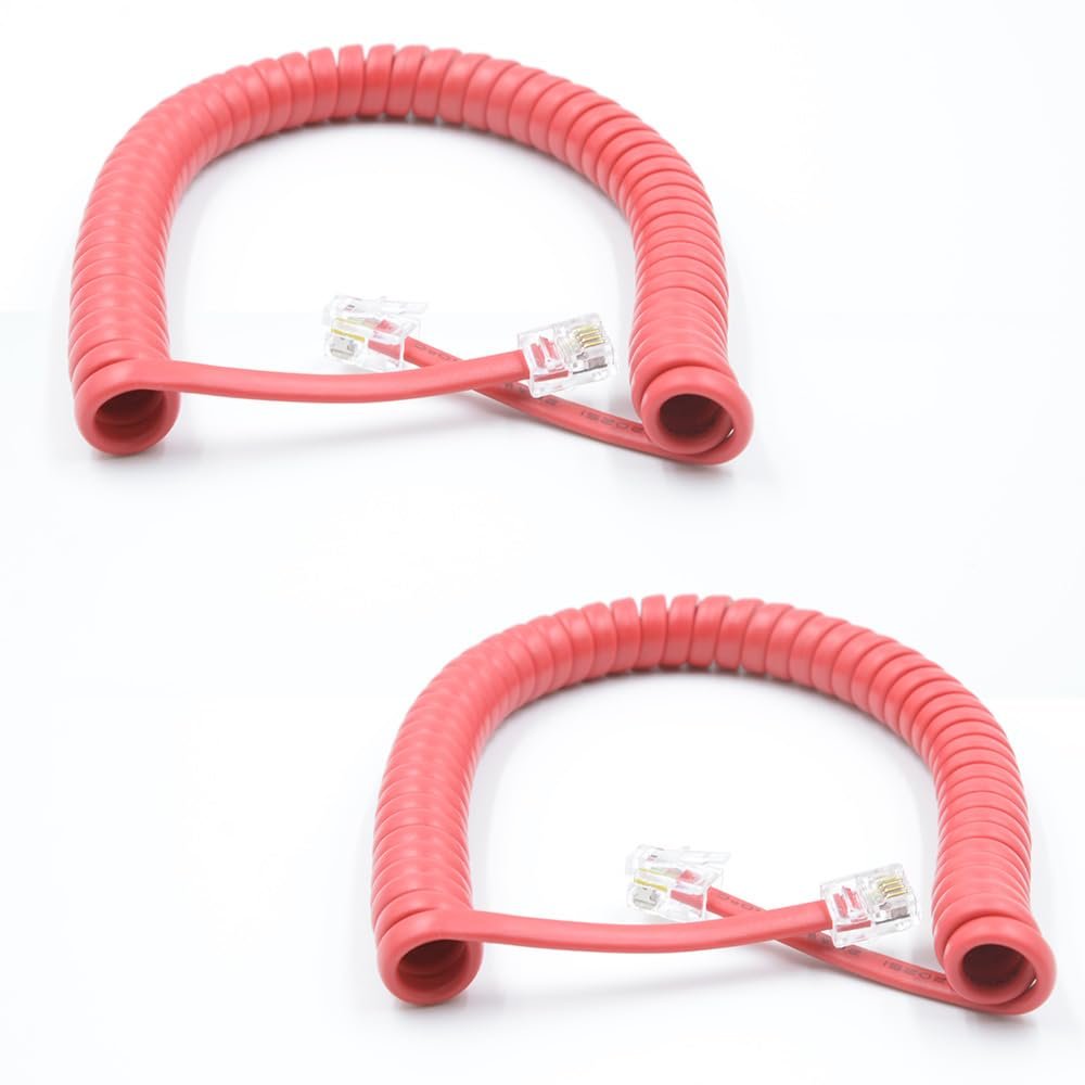 XANHAM Telephone Handset Cords Uncoiled 6.6 feet(Coiled 0.9 feet) with RJ9 4P4C Connectors Cable for Landline Phone, Red, 2 Pack, Universally Compatible, AV04904
