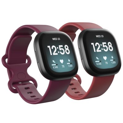 2 Pack Waterproof Bands Compatible with Fitbit Versa 3 / Fitbit Versa 4 / Fitbit Sense/Sense 2 Bands, Classic Soft Sports Replacement Wristbands for Women Men (Small 5.5''-7.1'', Purple/Red)