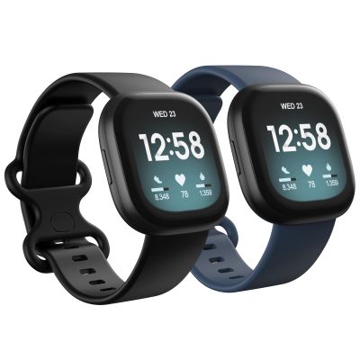 2 Pack Waterproof Bands Compatible with Fitbit Versa 3 / Fitbit Versa 4 / Fitbit Sense/Sense 2 Bands, Classic Soft Sports Replacement Wristbands for Women Men (Small 5.5''-7.1'', black/navy)