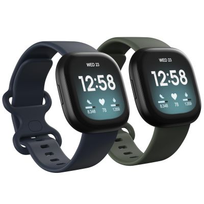 2 Pack Waterproof Bands Compatible with Fitbit Versa 3 / Fitbit Versa 4 / Fitbit Sense/Sense 2 Bands, Classic Soft Sports Replacement Wristbands for Women Men (Large 7.1''-8.7'', Dark Blue/Dark Green)