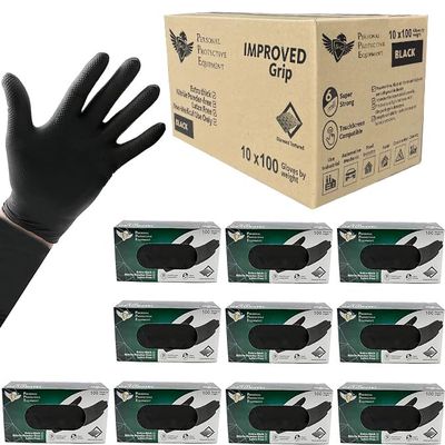 S&G Black Nitrile Gloves Heavy-Duty Latex & Powder Free - For Cleaning, Construction, Mechanic, Food Prep | 6 Mil - 1000 | Large