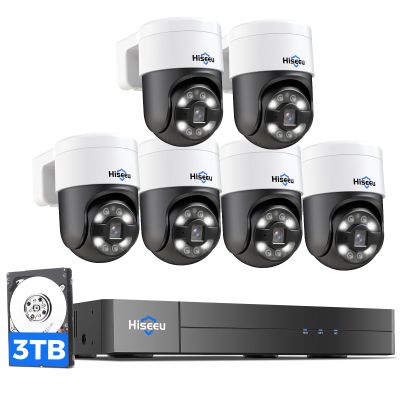 [300Pan 90Tilt+Human Tracking] Hiseeu 4K PoE PTZ Camera System,NVR Security Camera System w/6Pcs 5MP Wired Security Camera Outdoor&Indoor,2-Way Audio,Waterproof,7/24 Record for Home Surveillance