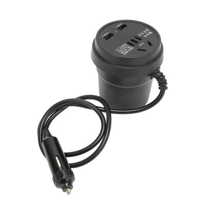 150W DC 12 24V to AC 110 220V Converter, Black Car Inverter, 2 USB Port Power Adapter for Automobile