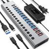 Powered USB Hub 10Gbps, 17 Ports 96W USB 3.2 Hub(10 USB-A 3.2 Ports+3 QC 24W Fast Charging Ports+2 USB-C 3.2 Ports+SD/TF Card Reader), 12V/8A Power Adapter for Laptop, PC, Computer, HDD,Flash Drive view 1