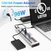 Powered USB Hub 10Gbps, 17 Ports 96W USB 3.2 Hub(10 USB-A 3.2 Ports+3 QC 24W Fast Charging Ports+2 USB-C 3.2 Ports+SD/TF Card Reader), 12V/8A Power Adapter for Laptop, PC, Computer, HDD,Flash Drive view 4