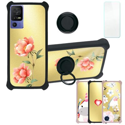 Jitterbug Smart4 Case Compatible with Jitterbug Smart 4 Phone Case Cover [with Tempered Glass Screen Protector][Ring Support][Golden Reflect Light] DJH-YZH