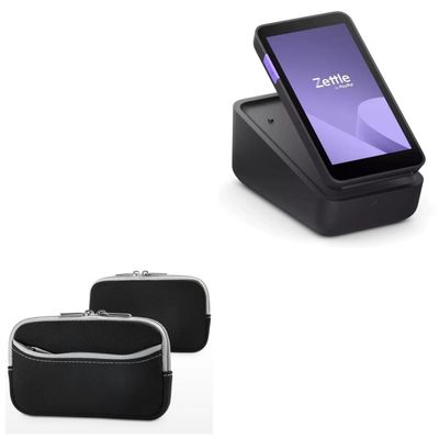 BoxWave Case Compatible with Zettle Payment Terminal - SoftSuit with Pocket, Soft Pouch Neoprene Cover Sleeve Zipper Pocket - Jet Black with Grey Trim