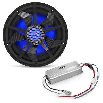 Clarion CM3013WL 12 in RGB LED Subwoofer XC2110 Amp Bundle