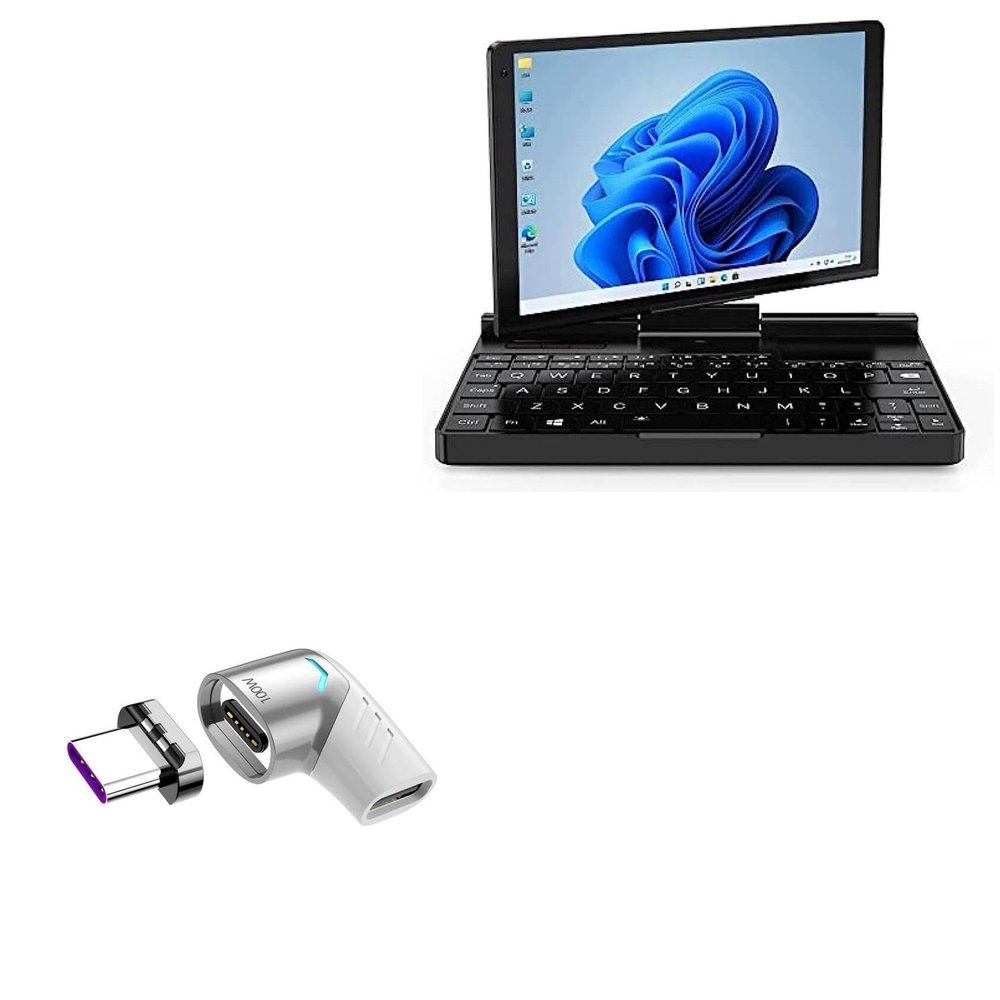 BoxWave Adapter Compatible with GPD Pocket 3 - MagnetoSnap PD Angle Adapter, Magnetic Charging Connector Device Saver - Metallic Silver