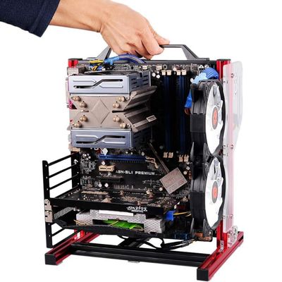PC Test Bench Open Frame for ATX MATX Motherboard Aluminum Acrylic Computer Case DIY Mod Host Stand ATX MacroATX ITX red and Black
