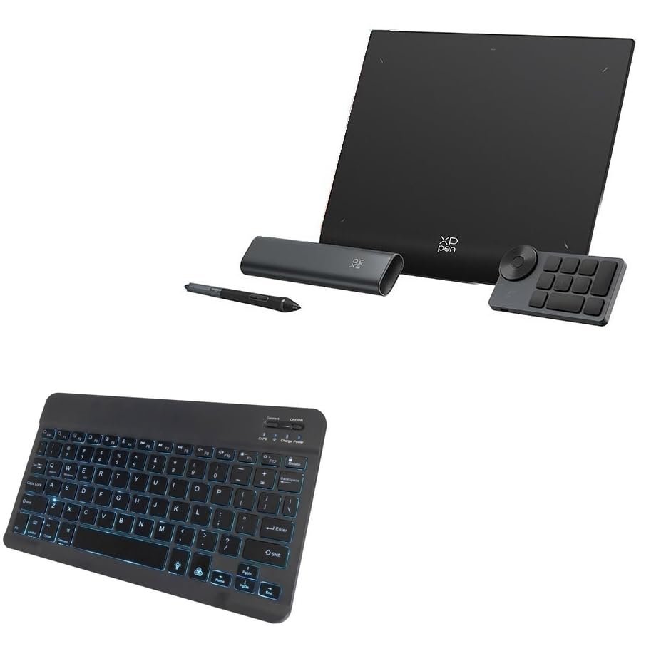 BoxWave Keyboard Compatible with XP-Pen Deco Pro (Gen 2) - SlimKeys Bluetooth Keyboard - with Backlight, Portable Slim LED 7 Colors - Jet Black