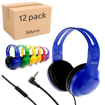 Eduvy Bulk Headphones for Classroom with Microphone, Heavy-Duty School Pack Wired Headphones for Students. Teacher Must Haves Supplies from Elementary to College (12 Pack Mixed Color)