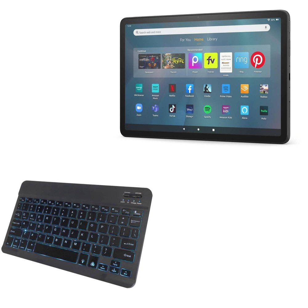 BoxWave Keyboard Compatible with Amazon Fire Max 11 (2023, 13th Gen) - SlimKeys Bluetooth Keyboard - with Backlight, Portable Slim LED 7 Colors - Jet Black
