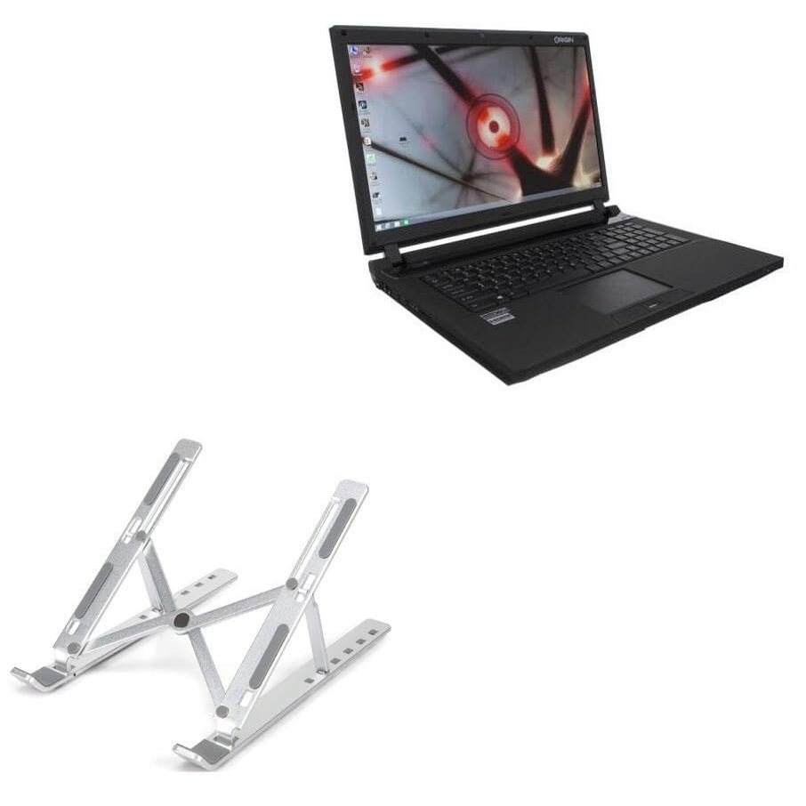 BoxWave Stand and Mount Compatible with Origin PC EON17-S - Compact QuickSwitch Stand, Portable Multi Angle Viewing Foldable Riser - Metallic Silver