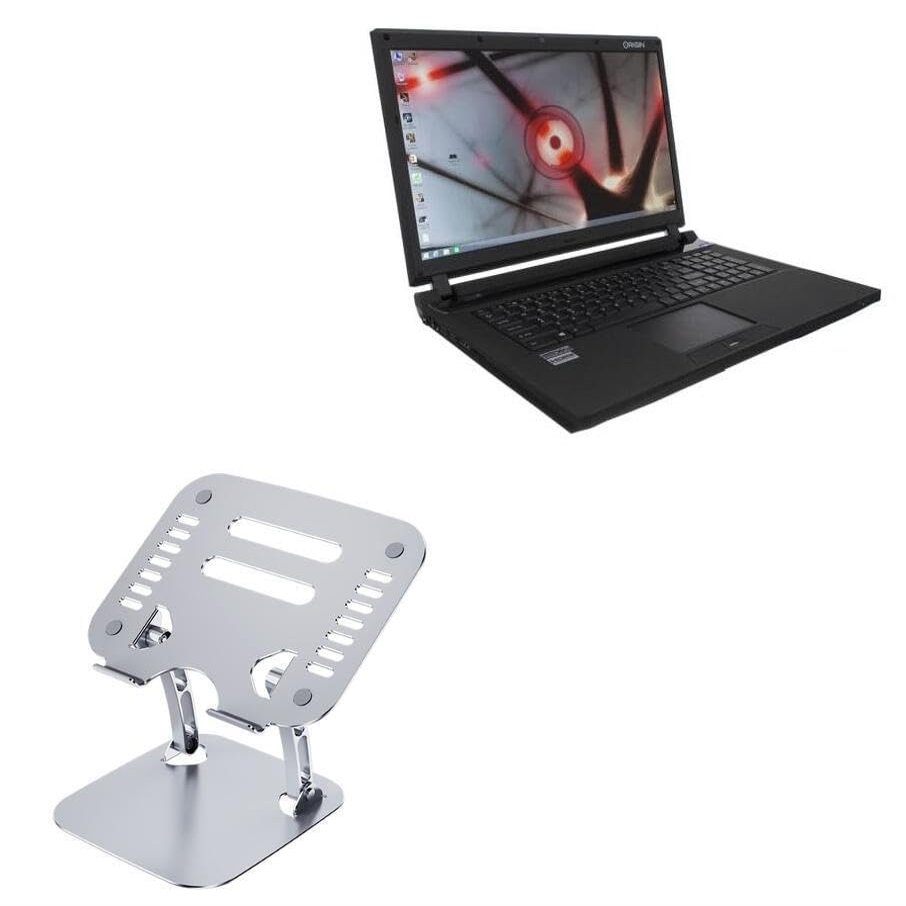 BoxWave Stand and Mount Compatible with Origin PC EON17-S - Executive VersaView Laptop Stand, Ergonomic Adjustable Viewing Angle Metallic Riser - Metallic Silver