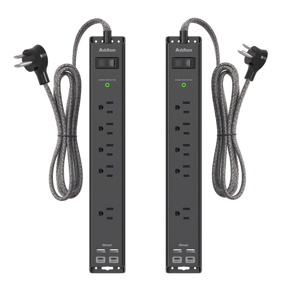 2 Pack Power Strip Surge Protector - 6Ft Extension Cord with 5 Widely Outlets 4 USB (2 USB C) Port, 1875W/15A, Wall Mount, Flat Plug, Desk Charging Station for Home Office College Dorm Room Essentials