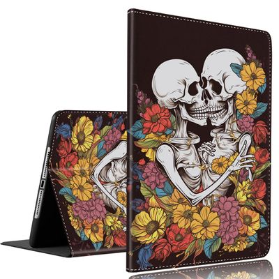 Case for New iPad Mini 6 Case (8.3-Inch,2021 Model), iPad Mini 6th Gen CaseSlim Fit Foldable Standing Cover Case with Auto Sleep/Wake for iPad Mini 6th Gen 2021Kissing Sugar Skeletons Flower