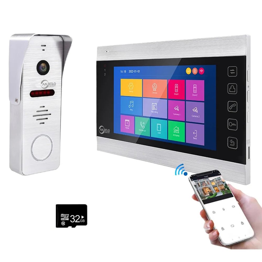 7 lnch Video System Intercom with 1080P HD Camera Wired Doorbell Camera WiFi Screen Monitor with 160Wide Night Vision Motion Detect for Vally Apartment,Tuya