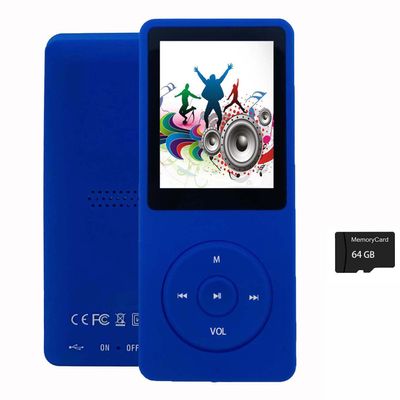 64GB MP3 Player with Speaker Earphones Portable Music Player for Kids Support Voice Recording Picture Video E-Book, Blue