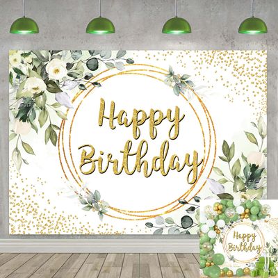 Greenery Happy Birthday Backdrop Green Succulent and Gold Eucalyptus Green Leaves Photography Background Jungle Boys Girl Women Baby Shower Birthday Party Decor Banner (5x3FT(60x36 inch))