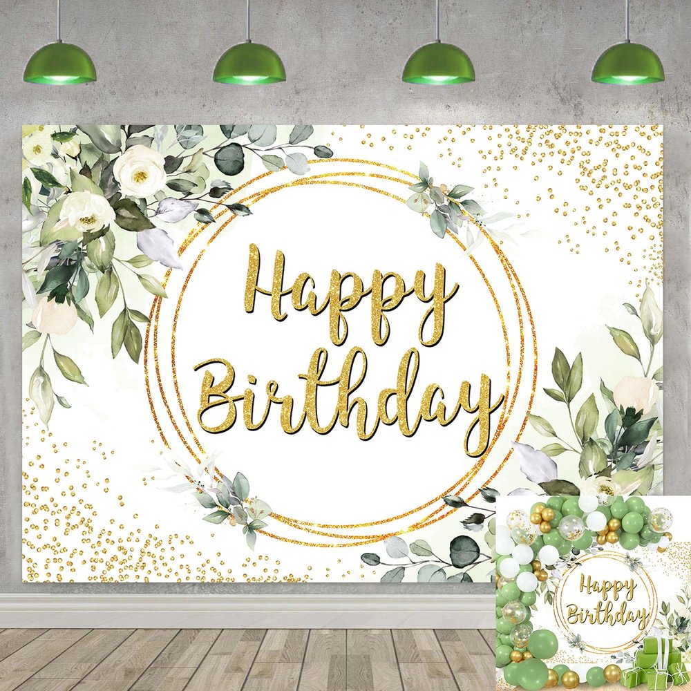 Greenery Happy Birthday Backdrop Green Succulent and Gold Eucalyptus Green Leaves Photography Background Jungle Boys Girl Women Baby Shower Birthday Party Decor Banner (5x3FT(60x36 inch))