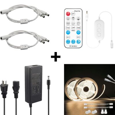 PAUTIX 2-Pack DC 1 Female to 2, RF Remote Dimmer for Single Color LED Strip Lights, 24V DC Power Supply Adapter 24Volt 5A 120W, COB LED Strip Lights 48ft/15m