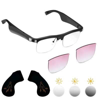 CatXQ Smart Bluetooth Audio Glasses | 2in1 Photochromic Sunglasses & Blue Light Filtering Lenses | HiFi Earmuff | Gradient Pink Sunglasses Lenses for Men Women [Optional Replacement Lens]