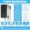 24V 6A DC Power Supply Adapter 144W AOYADAISU Universal AC to DC Power Supply with 5.5mm x 2.5mm&2.1mm Output Jack, 100V-240V 24 Volt 6 Amp Power Converter for LED Strip Light, Router, Cameras view 2