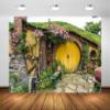 BELECO 12x10ft Fabric Hobbiton Cave Backdrop Matamata Rural House Green Grass Garden Living Home Cabin Background for Hobbit Ring Lord Fans Party Decorations Birthday Photoshoot Props view 2