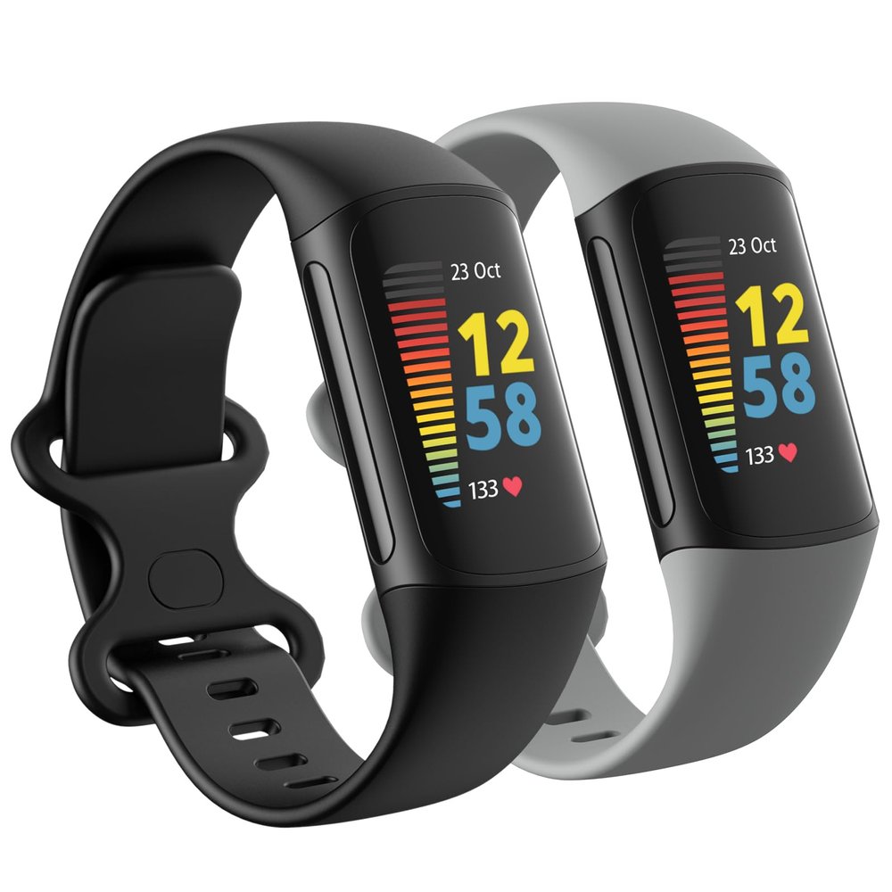 2 Pack Waterproof Bands Compatible with Fitbit Charge 5 / Fitbit Charge 6 for Women Men, Classic Soft Sports Replacement Wristbands for Women Men (Small 5.5''-7.8'', black/grey)