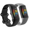 2 Pack Waterproof Bands Compatible with Fitbit Charge 5 / Fitbit Charge 6 for Women Men, Classic Soft Sports Replacement Wristbands for Women Men (Small 5.5''-7.8'', black/grey) view 1