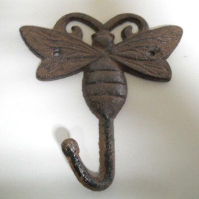 Vintage 3 Cast Iron Garden Butterfly Coat Hooks Hook Rack Towel Bumble BEE