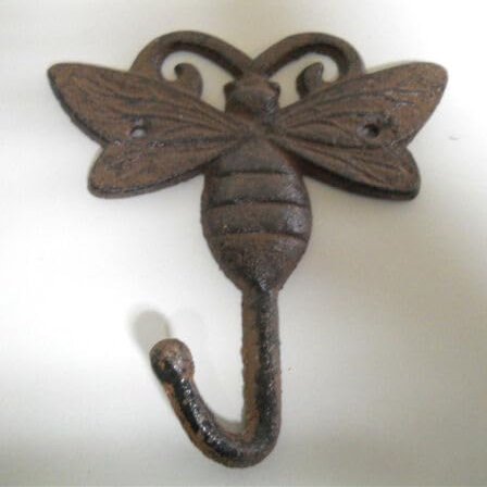 Vintage 3 Cast Iron Garden Butterfly Coat Hooks Hook Rack Towel Bumble BEE