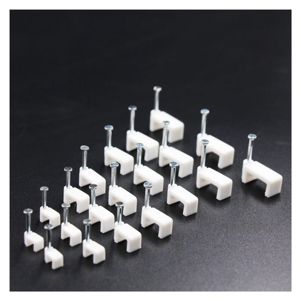 CLENEA 100PCS 4/5/6/7/8/9/10/12MM Flat Path Flat Cable Clips Cable Nail Wire Clips Cable Clips White (Color : 5mm)