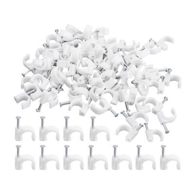 CLENEA 100pcs Fixing Wiring Accessories Durable Cable Clip Home Office TV Line with Steel Nail Practical Wire Management Fastener (Size : Round 12mm 100pcs)