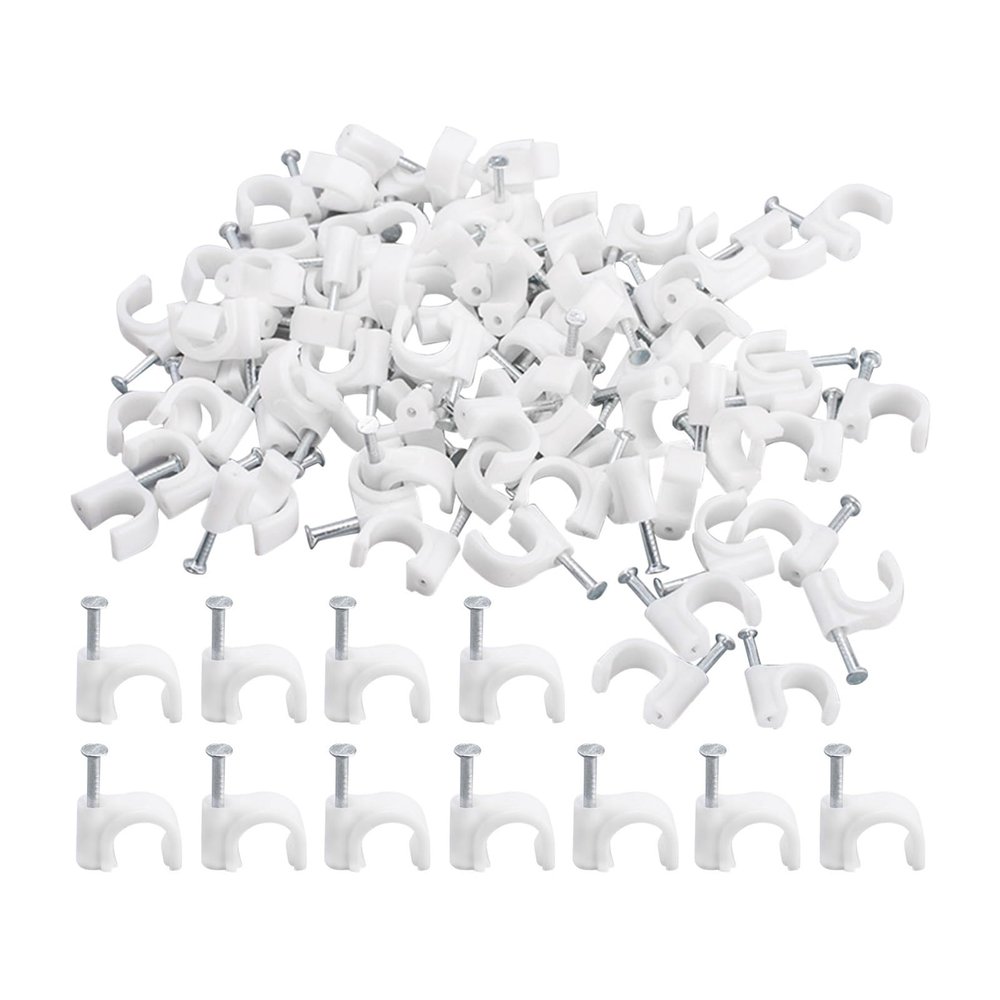 CLENEA 100pcs Fixing Wiring Accessories Durable Cable Clip Home Office TV Line with Steel Nail Practical Wire Management Fastener (Size : Round 12mm 100pcs)